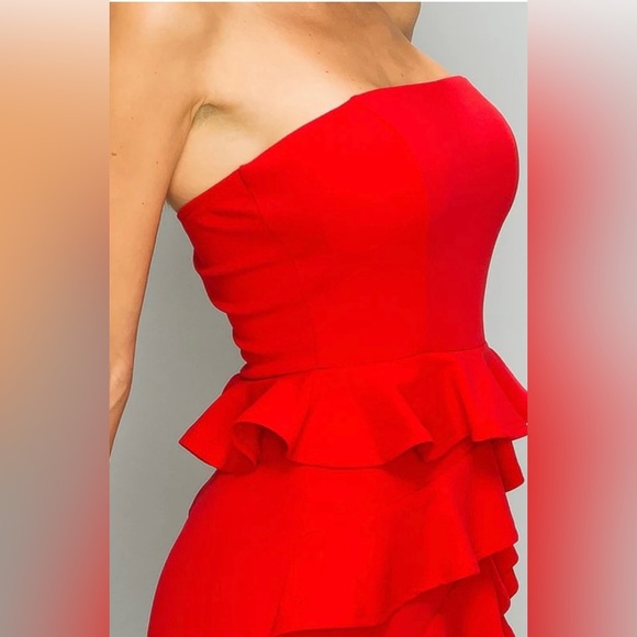 These Three Boutique Red Ruffle Strapless Cocktail Dress | Valentines Dress - Picture 3 of 11